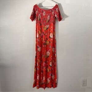 FARM RIO for Anthropologie Paraiso Orange Floral Jumpsuit - Women’s Size Medium